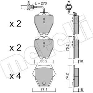 Ekspresowa dostawa Zestaw klocków hamulcowych, hamulce tarczowe METELLI 22-0774-1